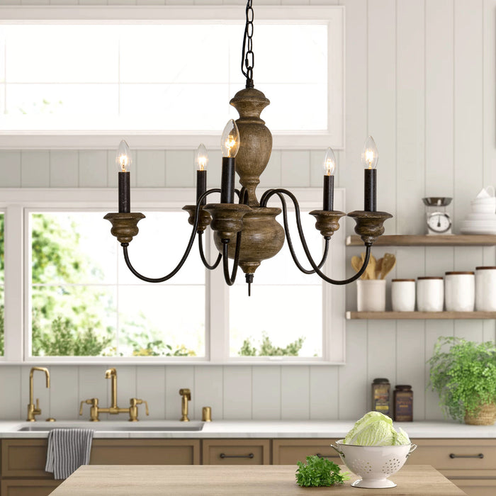 5-Light Brown Farmhouse Vintage Pendant Lighting