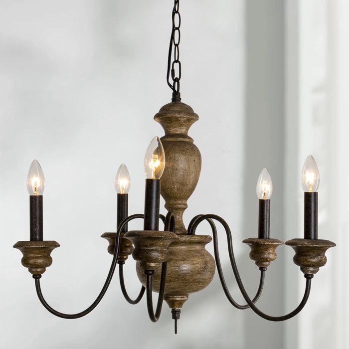 5-Light Brown Farmhouse Vintage Pendant Lighting