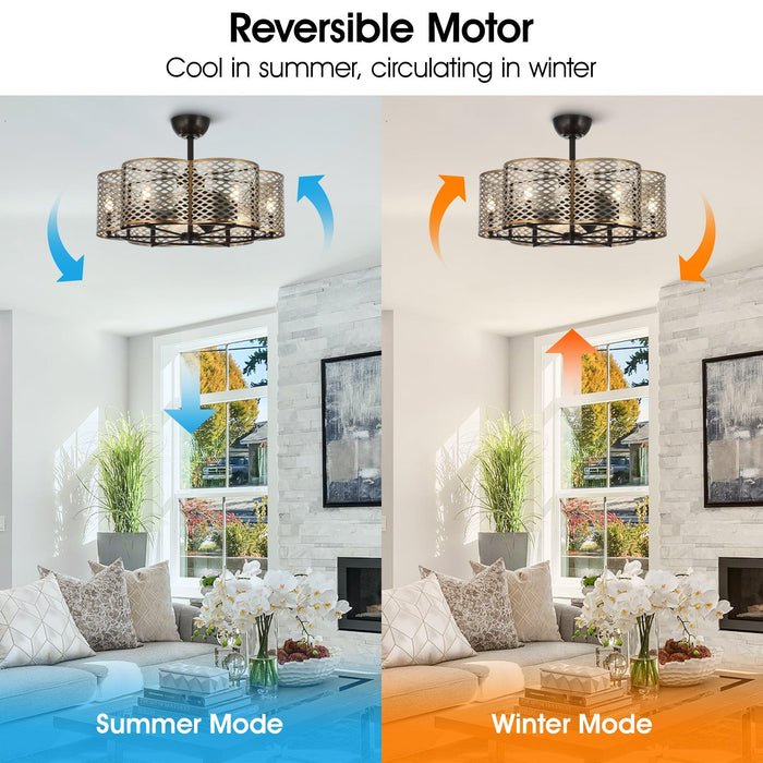 31" Linda Industrial DC Motor Downrod Mount Reversible Ceiling Fan with Lighting and Remote Control