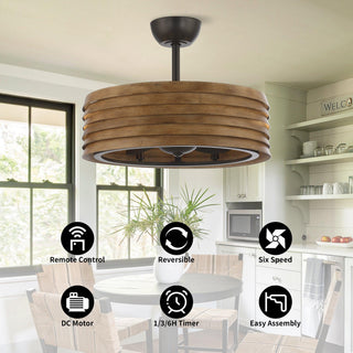 24" Farmhouse DC Motor Downrod Mount Reversible Caged Ceiling Fan with Lighting and Remote Control