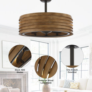 24" Farmhouse DC Motor Downrod Mount Reversible Caged Ceiling Fan with Lighting and Remote Control