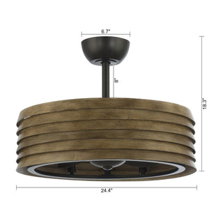 24" Farmhouse DC Motor Downrod Mount Reversible Caged Ceiling Fan with Lighting and Remote Control