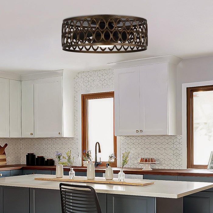 21" Kanpur Farmhouse Flush Mount Reversible Ceiling Fan with LED Lighting and Remote Control