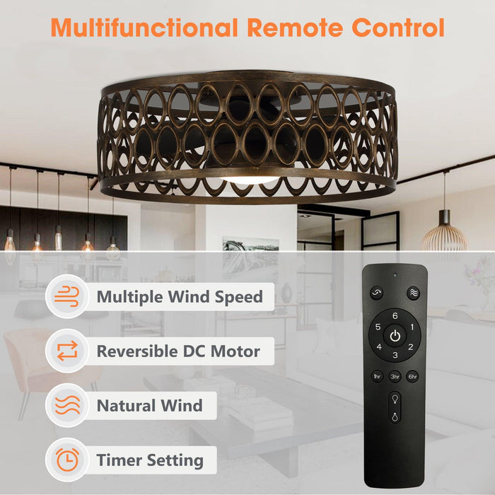 21" Kanpur Farmhouse Flush Mount Reversible Ceiling Fan with LED Lighting and Remote Control