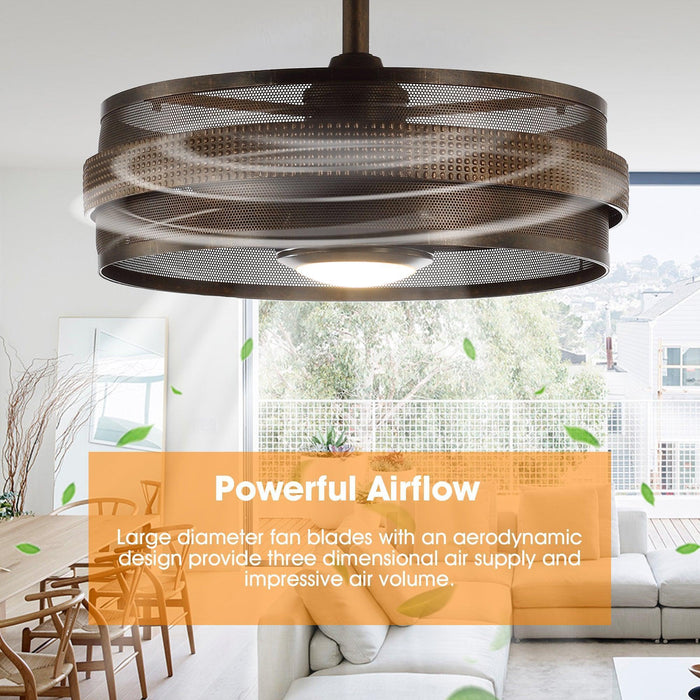 21" Nilgiri Industrial DC Motor Downrod Mount Reversible Ceiling Fan with LED Lighting and Remote Control