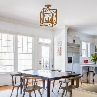 3-Light / 4-Light Hamptons Vintage Lantern Square Chandelier with Adjustable Hanging Length