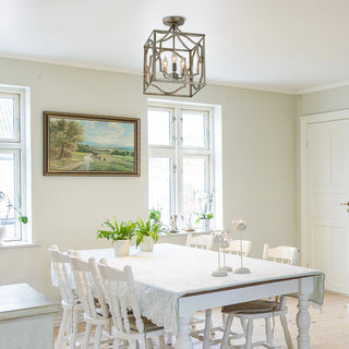 3-Light / 4-Light Hamptons Vintage Lantern Square Chandelier with Adjustable Hanging Length
