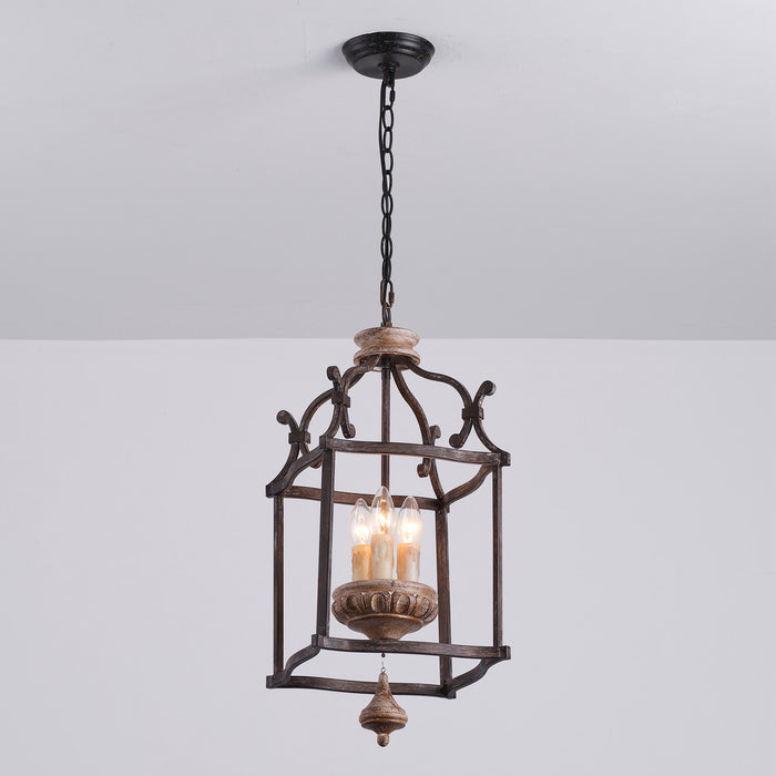 3-Light Brown Farmhouse Pendant Lighting with Birdcage Style With Adjustable Length Chain