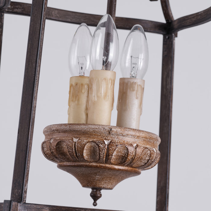 3-Light Brown Farmhouse Pendant Lighting with Birdcage Style With Adjustable Length Chain