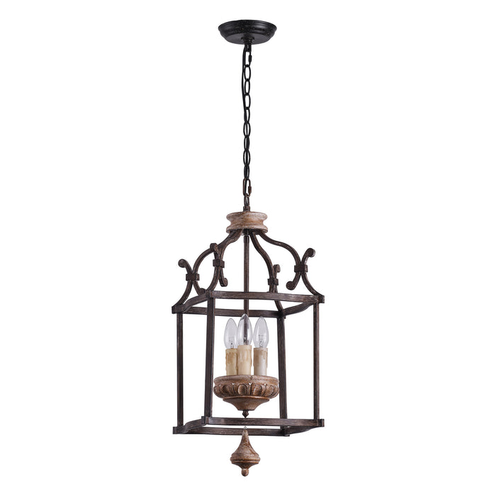 3-Light Brown Farmhouse Pendant Lighting with Birdcage Style With Adjustable Length Chain