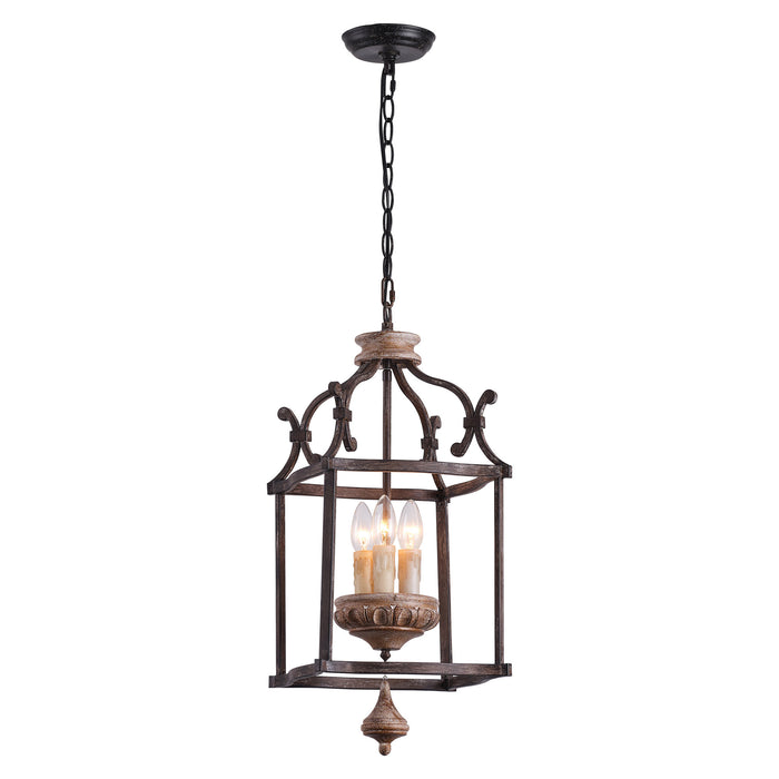 3-Light Brown Farmhouse Pendant Lighting with Birdcage Style With Adjustable Length Chain