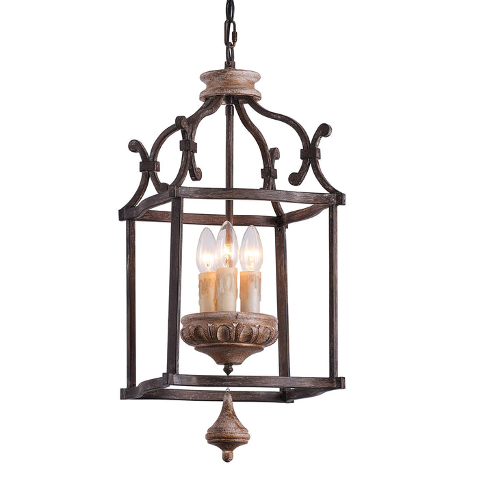 3-Light Brown Farmhouse Pendant Lighting with Birdcage Style With Adjustable Length Chain