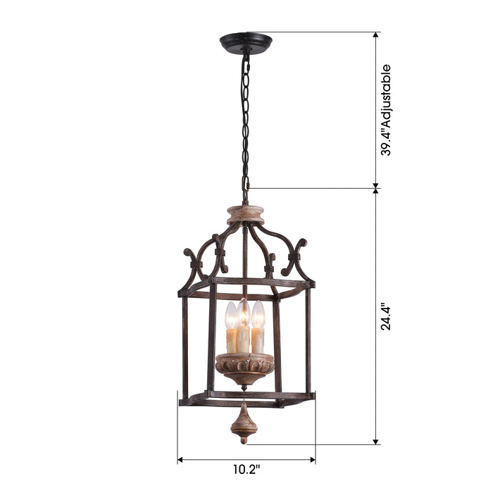 3-Light Brown Farmhouse Pendant Lighting with Birdcage Style With Adjustable Length Chain