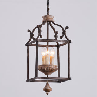 3-Light Brown Farmhouse Pendant Lighting with Birdcage Style With Adjustable Length Chain