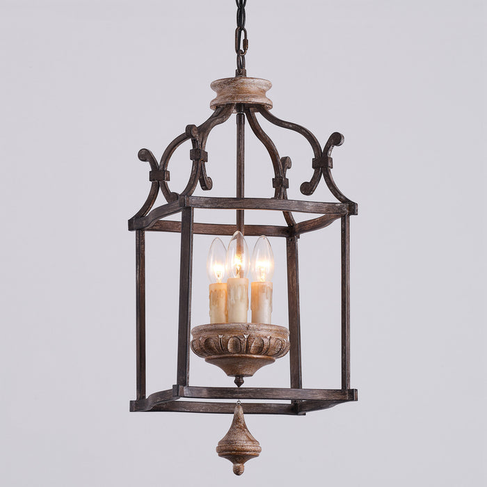 3-Light Brown Farmhouse Pendant Lighting with Birdcage Style With Adjustable Length Chain