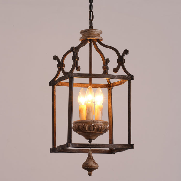 3-Light Brown Farmhouse Pendant Lighting with Birdcage Style With Adjustable Length Chain