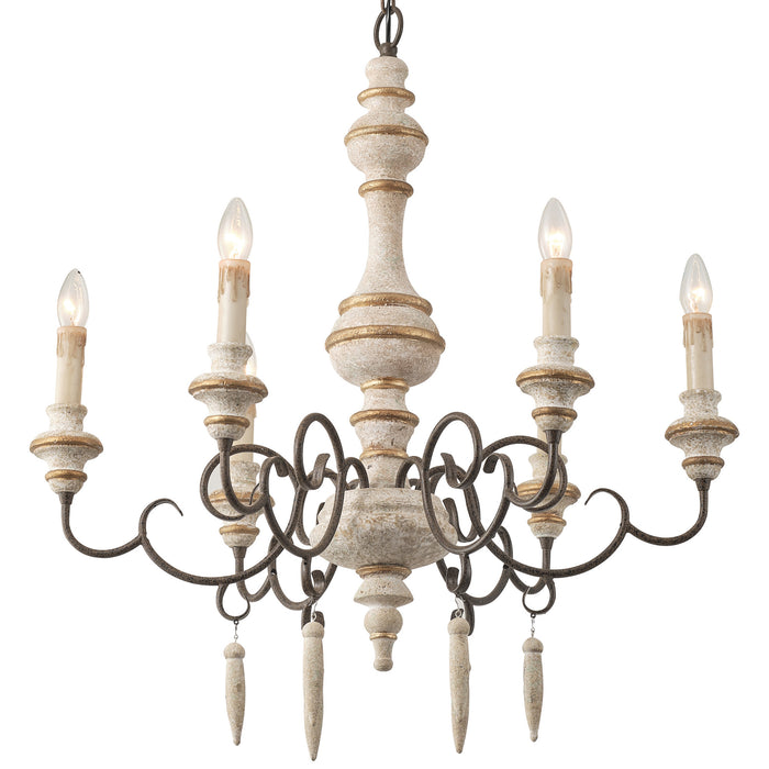 6-Light Farmhouse Wood Ceiling Light Candle-style Chandelier with Adjustable Hanging Length