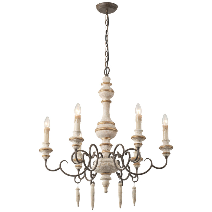 6-Light Farmhouse Wood Ceiling Light Candle-style Chandelier with Adjustable Hanging Length