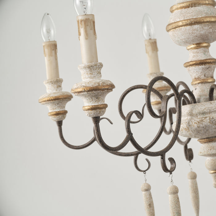 6-Light Farmhouse Wood Ceiling Light Candle-style Chandelier with Adjustable Hanging Length