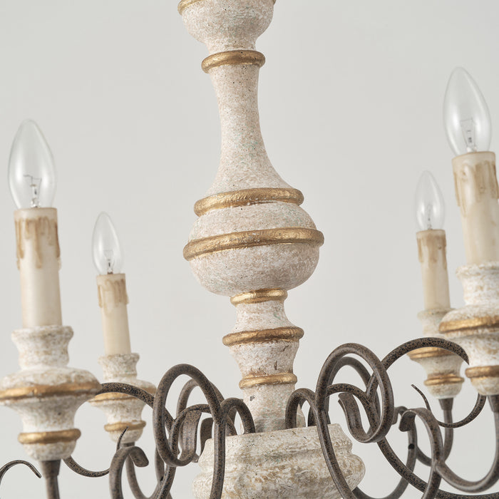 6-Light Farmhouse Wood Ceiling Light Candle-style Chandelier with Adjustable Hanging Length