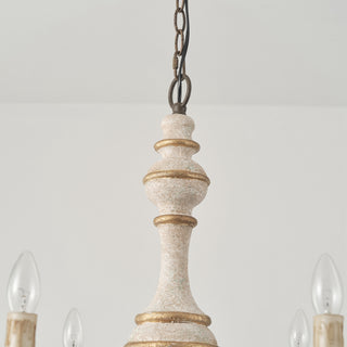 6-Light Farmhouse Wood Ceiling Light Candle-style Chandelier with Adjustable Hanging Length