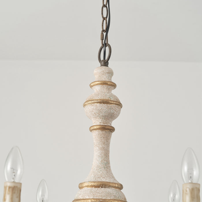 6-Light Farmhouse Wood Ceiling Light Candle-style Chandelier with Adjustable Hanging Length