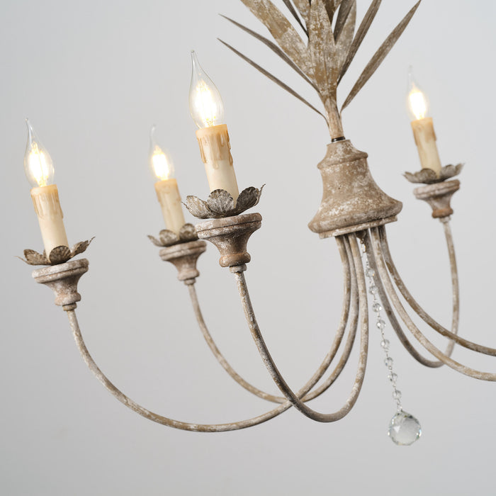 6-Light Brown Farmhouse Pendant Lighting with Leaves Style With Adjustable Length Chain