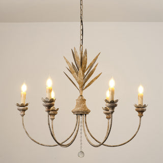 6-Light Brown Farmhouse Pendant Lighting with Leaves Style With Adjustable Length Chain