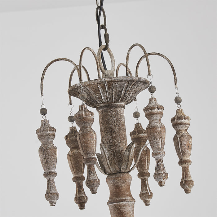 6-Light Farmhouse Vintage Brown / White Wood Pendant Lighting With Adjustable Hanging Length