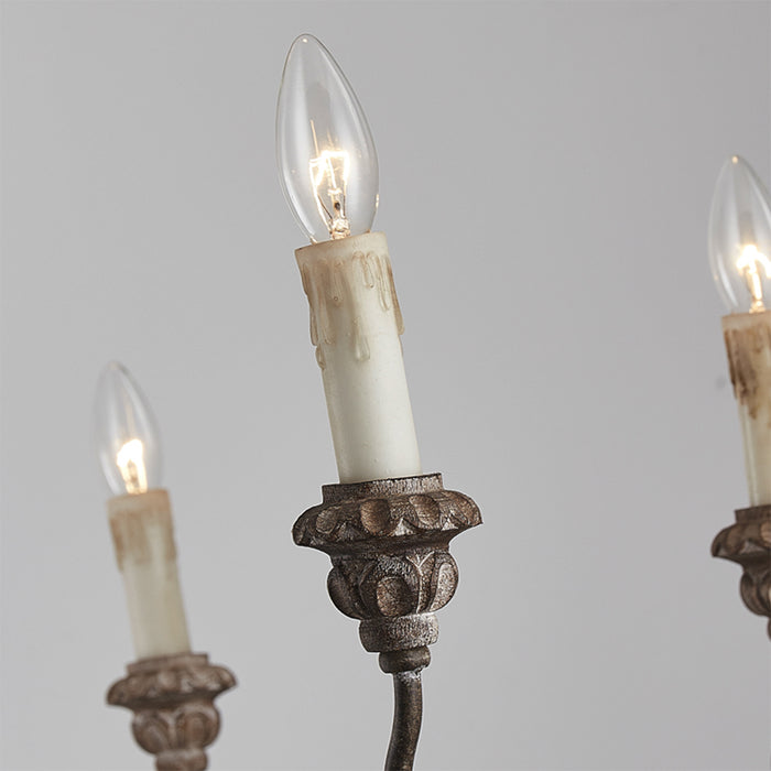 6-Light Farmhouse Vintage Brown / White Wood Pendant Lighting With Adjustable Hanging Length