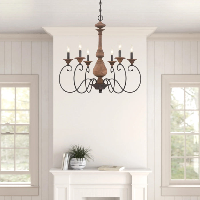 6-Light / 12-Light Rustic American Style Antique Wood Chandelier