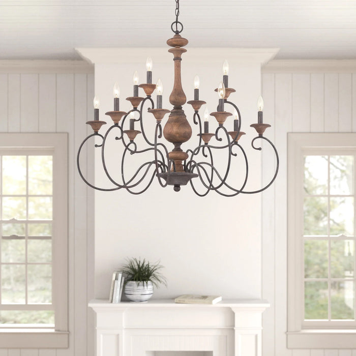 6-Light / 12-Light Rustic American Style Antique Wood Chandelier