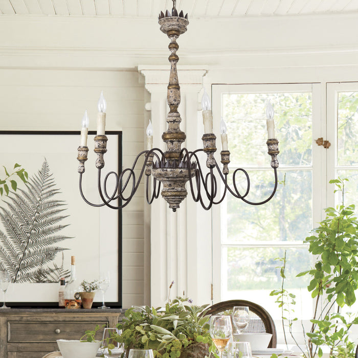 6-Light Farmhouse Chandelier in Dining Room with Adjustable Hanging Length