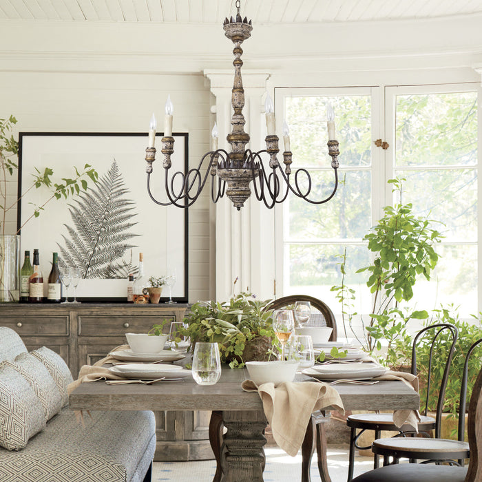 6-Light Farmhouse Chandelier in Dining Room with Adjustable Hanging Length