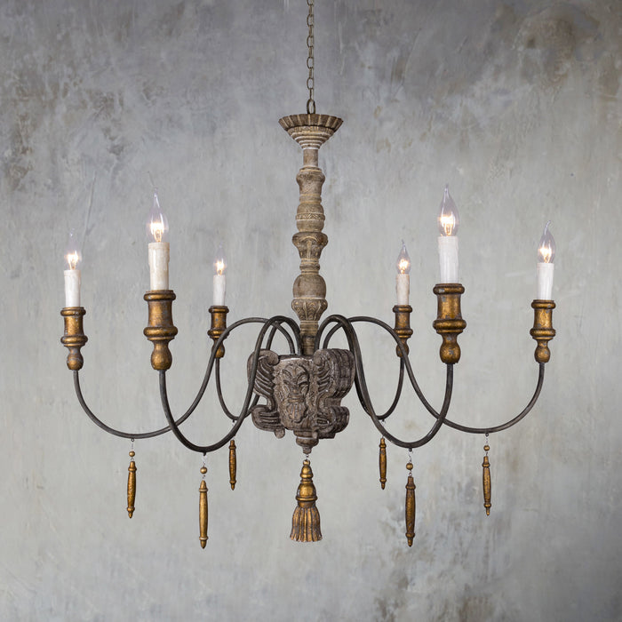 6-Light Brown Farmhouse French Country Chandelier With Adjustable Length Chain