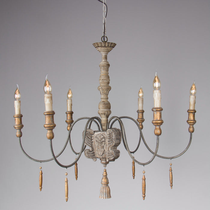 6-Light Brown Farmhouse French Country Chandelier With Adjustable Length Chain