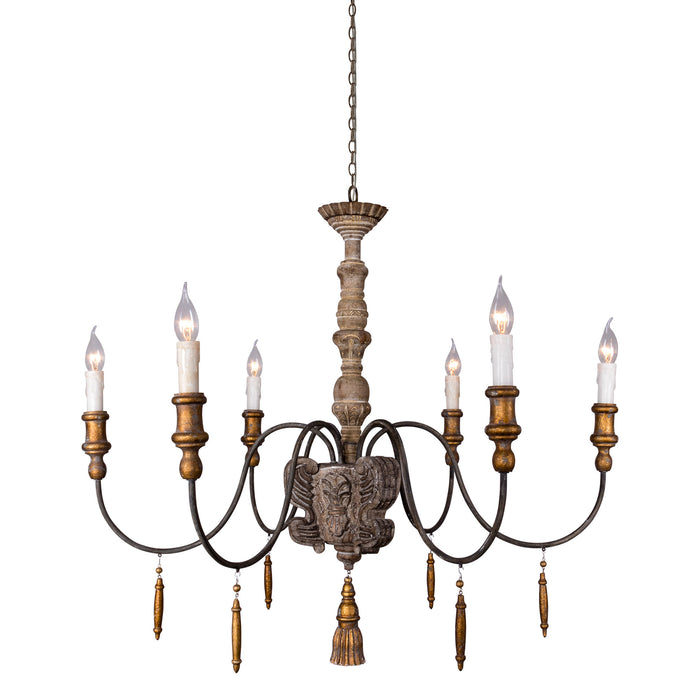 6-Light Brown Farmhouse French Country Chandelier With Adjustable Length Chain