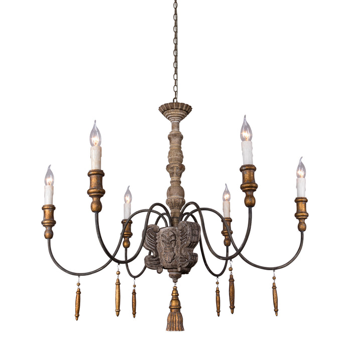 6-Light Brown Farmhouse French Country Chandelier With Adjustable Length Chain