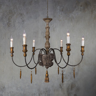 6-Light Brown Farmhouse French Country Chandelier With Adjustable Length Chain