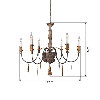 6-Light Brown Farmhouse French Country Chandelier With Adjustable Length Chain
