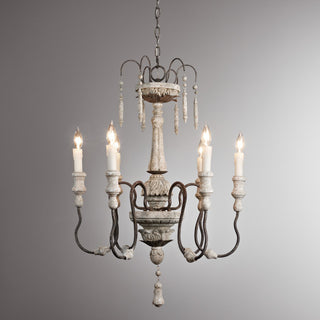 6-Light French Farmhouse Retro Gray Chandelier with Adjustable Hanging Length