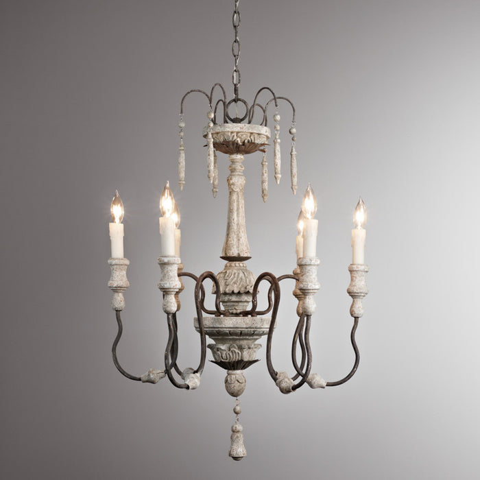 6-Light French Farmhouse Retro Gray Chandelier with Adjustable Hanging Length