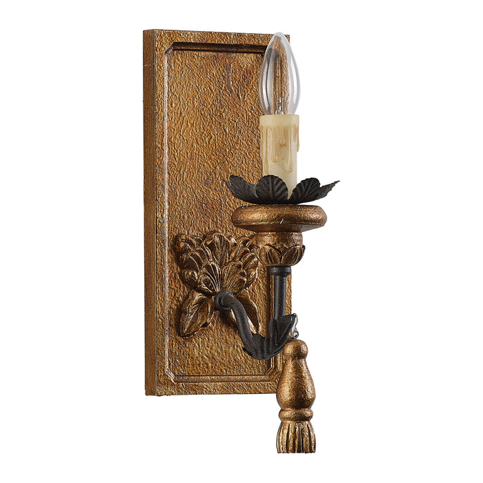 1-Light French Farmhouse Vintage Golden Solid Wood Carved Wall Sconces Lighting in Enterance