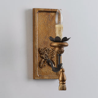 1-Light French Farmhouse Vintage Golden Solid Wood Carved Wall Sconces Lighting in Enterance