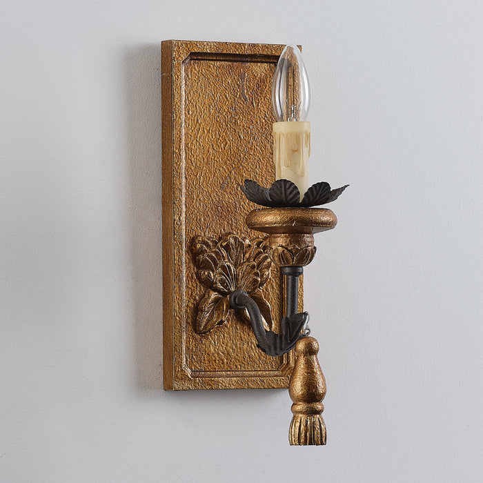 1-Light French Farmhouse Vintage Golden Solid Wood Carved Wall Sconces Lighting in Enterance