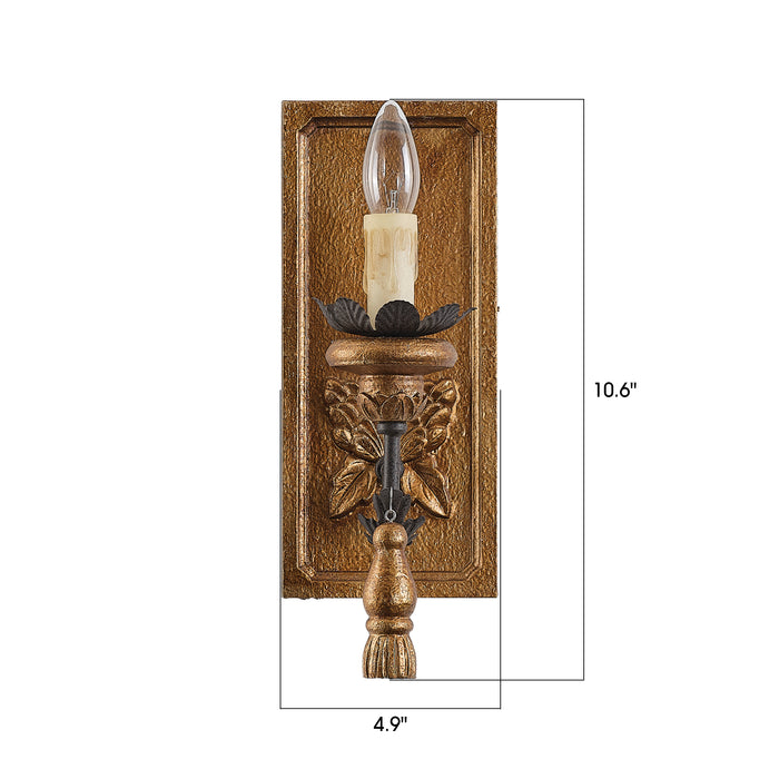 1-Light French Farmhouse Vintage Golden Solid Wood Carved Wall Sconces Lighting in Enterance