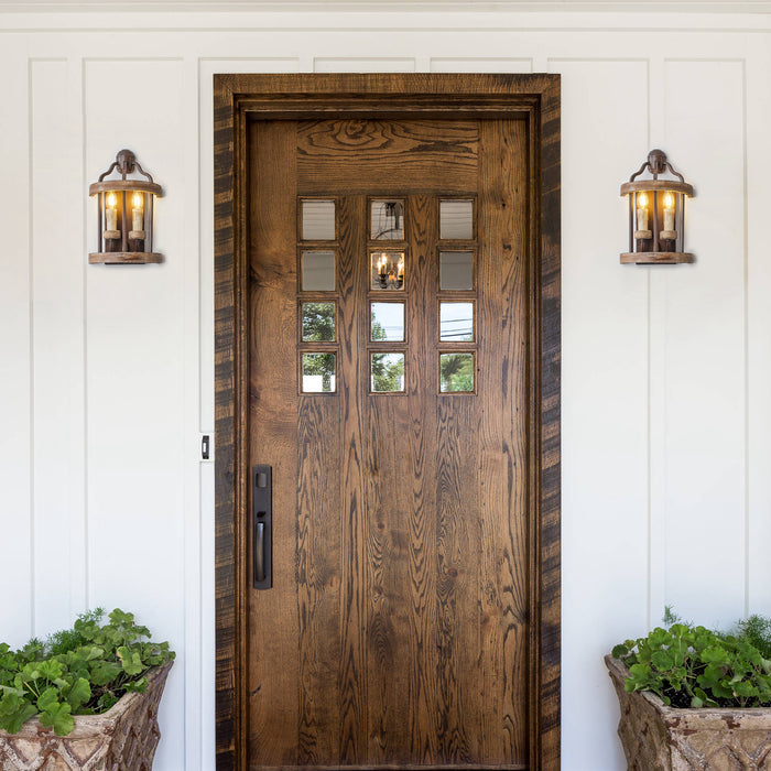 2-Light Farmhouse Brown Wood Iron Wall Sconces Lighting