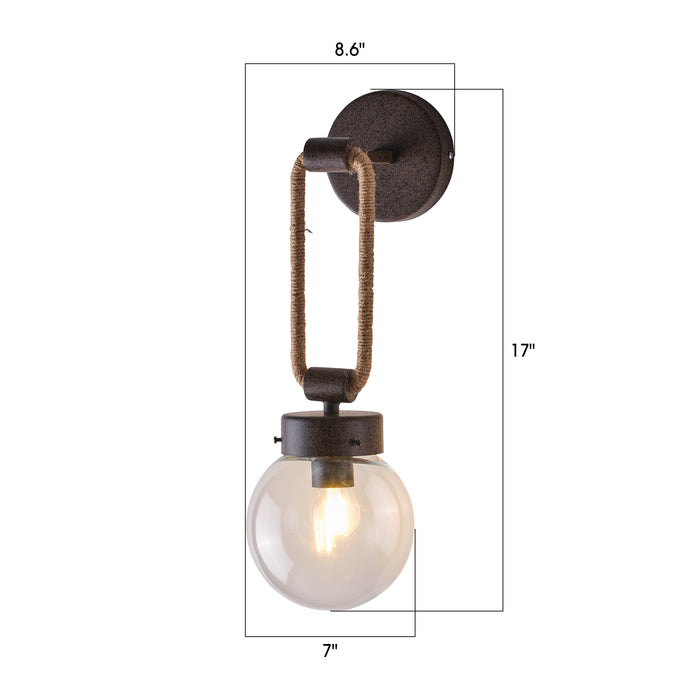 1-Light Rustic Industrial Style Glass Rope Wall Sconces Lighting