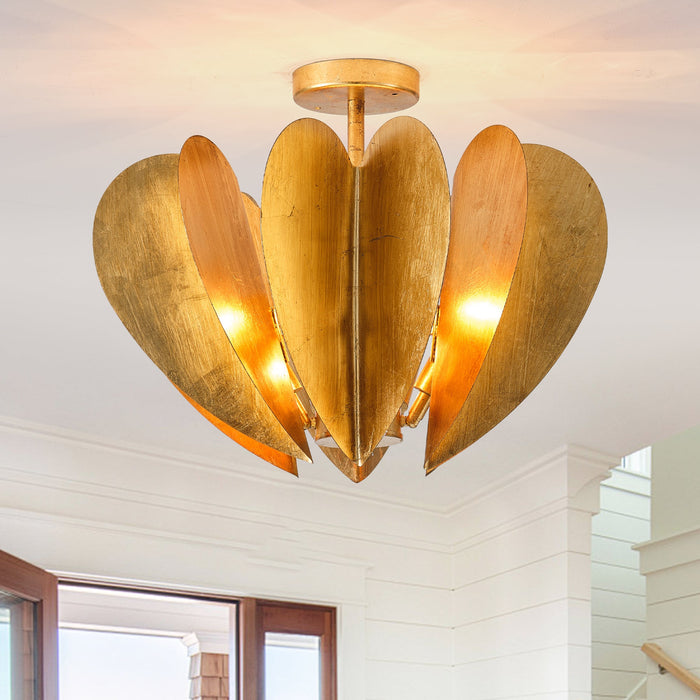 19 Inch Elvira 6-Light Farmhouse Vintage Distressed Golden Semi-Flush Mount Ceiling Light