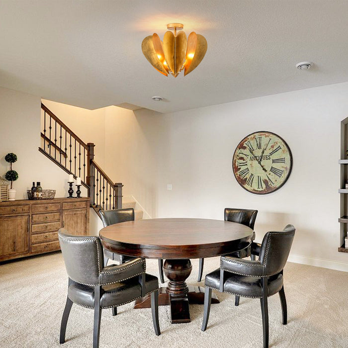 19 Inch Elvira 6-Light Farmhouse Vintage Distressed Golden Semi-Flush Mount Ceiling Light